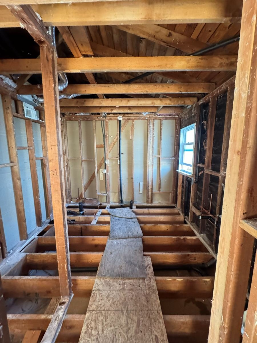 Floor joists exposed during a remodel